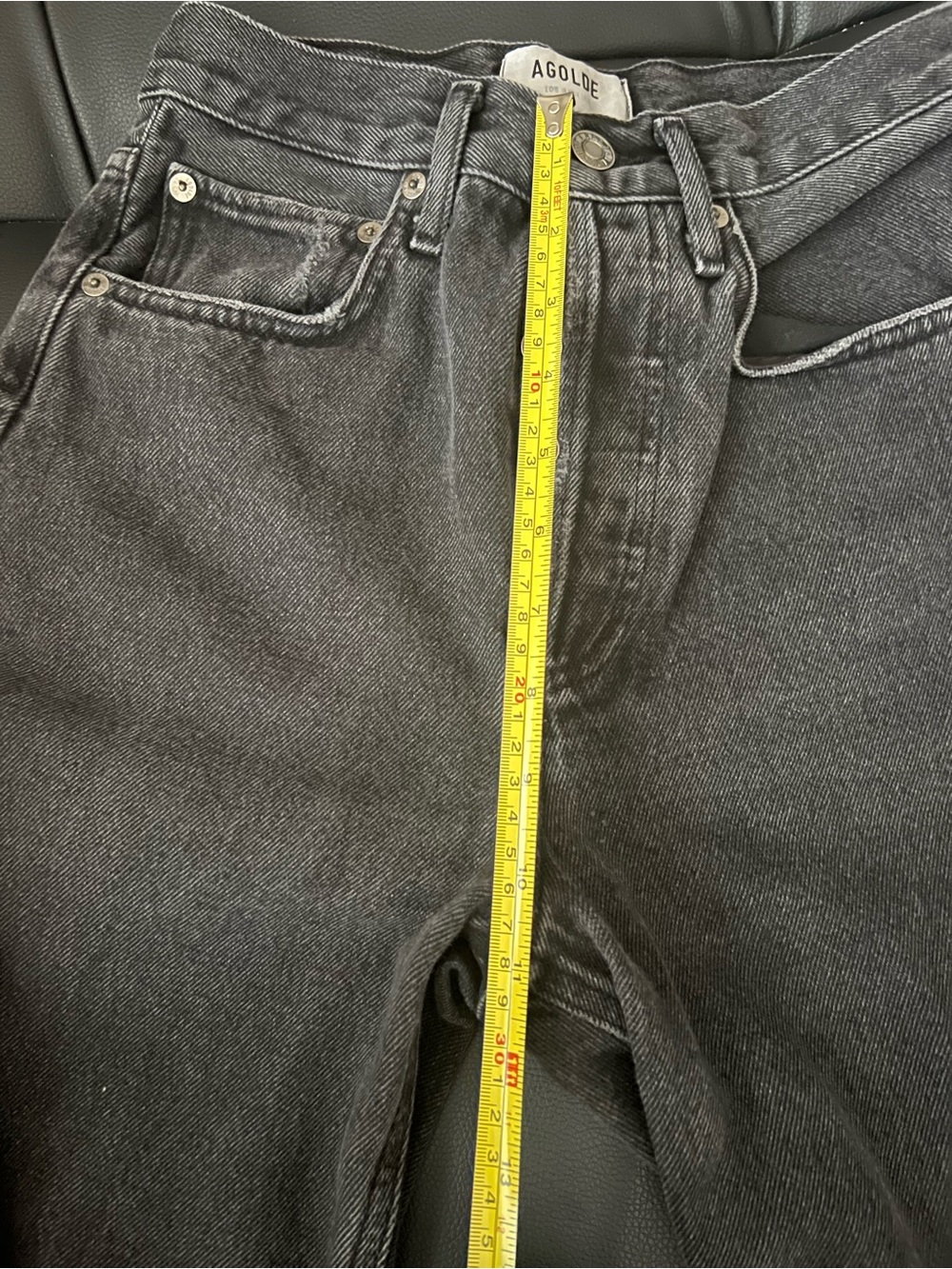 $10Gift🦊New AGOLDE Dark grey charcoal High-RiseDistressed Straight Jeans waist24 - Picture 14 of 15